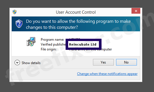 Screenshot where Reincubate Ltd appears as the verified publisher in the UAC dialog
